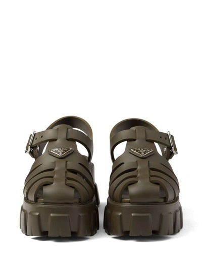 Shop Prada Triangle-logo Platform Sandals In Militare