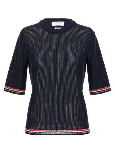Shop Thom Browne Pointelle Sweater In Blue