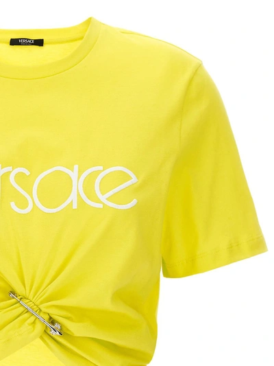 Shop Versace Logo Crop T-shirt In Yellow