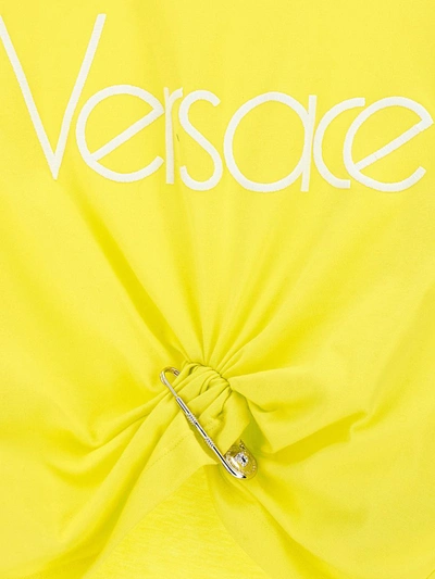 Shop Versace Logo Crop T-shirt In Yellow