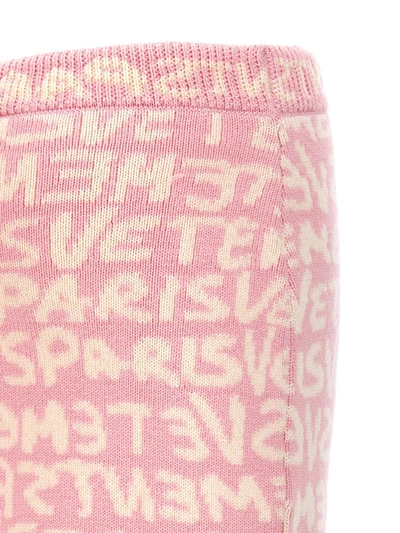 Vetements 'printed Monogram' Elastic Waistband Skirt With Frayed Hem In Pink