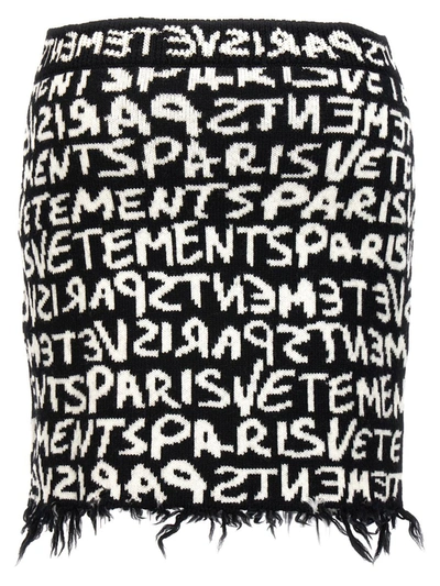 Vetements Paris Monogram High-waisted Mini Skirt In White/black