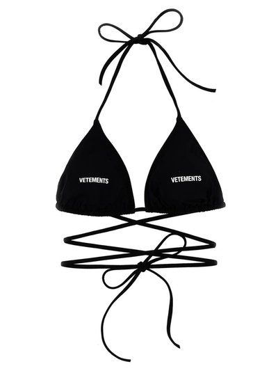 Shop Vetements 'logo' Bikini Top In Black