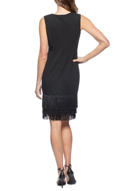 Shop Marina V-neck Fringe Sheath Dress In Black