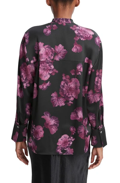 Shop Vince Begonia Print Raw Neck Silk Blouse In Wine