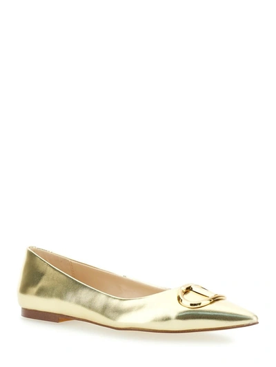 Shop Twinset Gold Tone Ballet Flats With Oval T Detail In Laminated Leather Woman In Grey