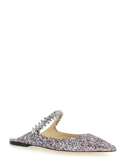 Shop Jimmy Choo 'bling Flat' Multicolor Mules With Crystal Strap In Glitter Fabric Woman