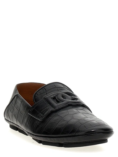 Dolce & Gabbana Dg Logo Embossed-crocodile Leather Loafers In Black