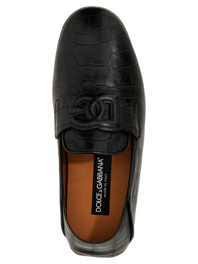 Dolce & Gabbana Dg Logo Embossed-crocodile Leather Loafers In Black