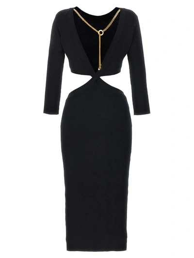 Shop Elisabetta Franchi Ribbed Dress With Jewel Detail In Black