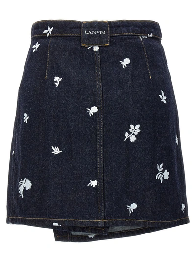 Shop Lanvin All-over Embroidery Skirt In Blue
