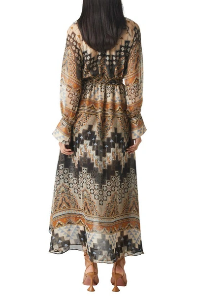 Shop Misa Paloma Long Sleeve Keyhole Dress In Alhambra Mosaic