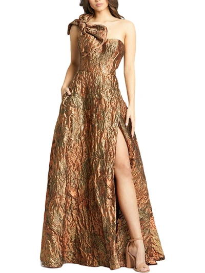 Shop Mac Duggal Womens Metallic Textured Evening Dress In Gold