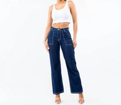 Shop American Bazi Plus Size High Waist Wide Leg Carpenter Pants In Blue
