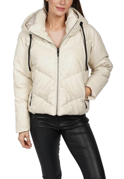 Love Token Sami Puffer Faux Leather Jacket In Beige In Beige