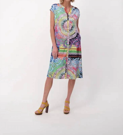 Shop Spanner Paisley Art Print Dress In Multi Blue