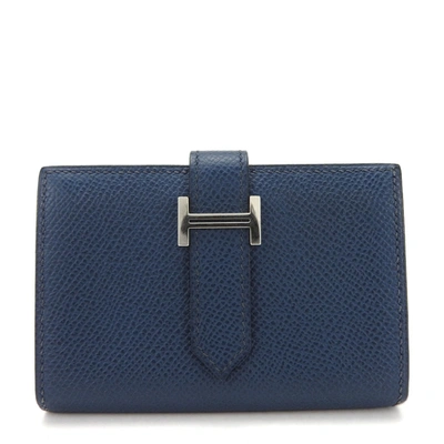 Shop Hermes Béarn Leather Wallet () In Blue