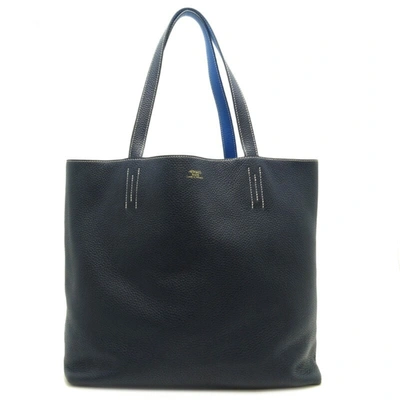 Shop Hermes Double Sens Leather Tote Bag () In Blue