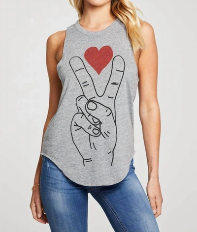 Shop Chaser Peace & Love Tank In Streaky Grey