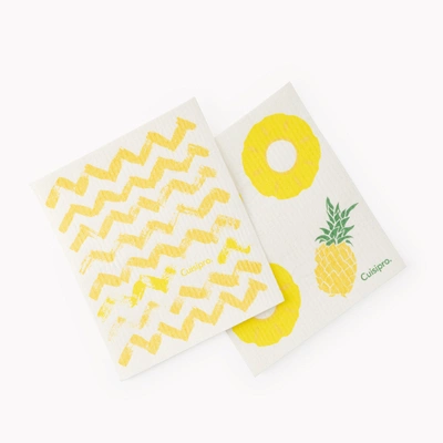 Cuisipro All Purpose Eco-cloth Sponge Cloth, Yellow Zig Zag/pineapple, Set Of 2