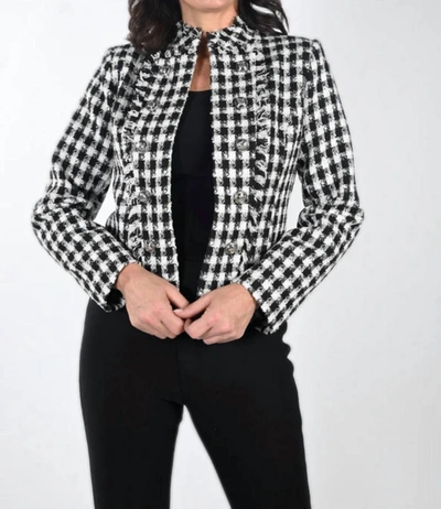 Frank Lyman Textured Metallic Knit Jacket In Black/white In Multi