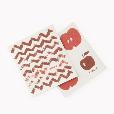 Cuisipro All Purpose Eco-cloth Sponge Cloth, Red Zig Zag/apple, Set Of 2