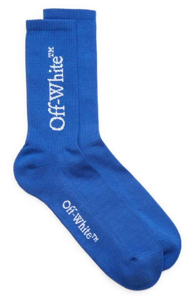 Shop Off-white Bookish Logo Mid Calf Socks In Blue White