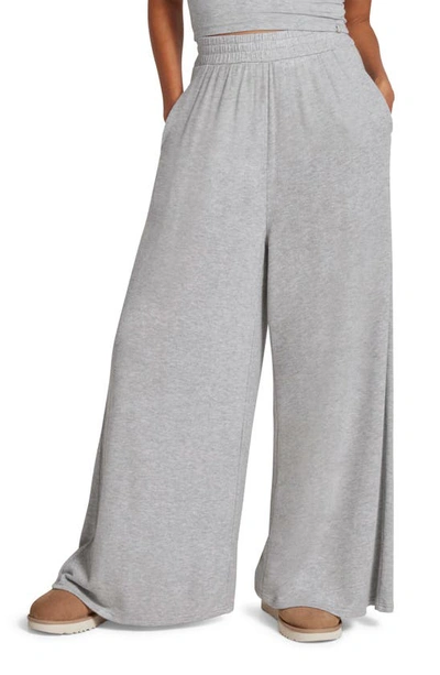 Shop Ugg Holsey Peached Knit Wide Leg Lounge Pants In Grey Heather
