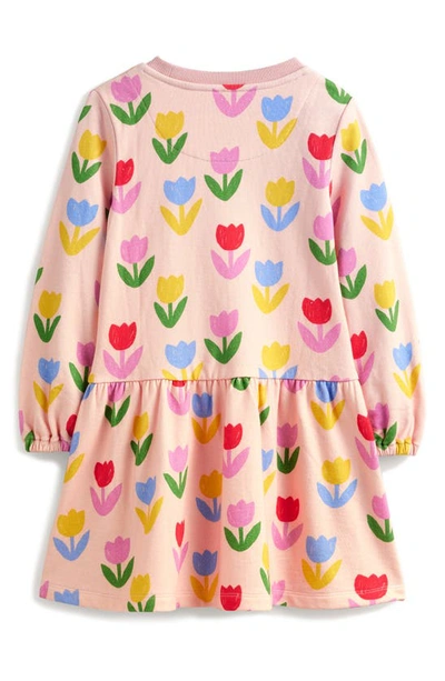 Shop Mini Boden Kids' Floral Long Sleeve Cotton Sweatshirt Dress In Provence Dusty Pink Tulips