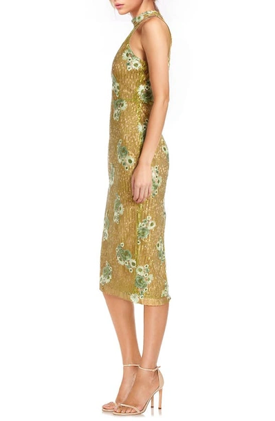 Shop Jewel Badgley Mischka Floral Embroidery Sequin Sheath Dress In Citrus