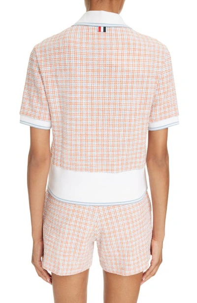 Shop Thom Browne Check Tweed Shrunken Polo In Orange