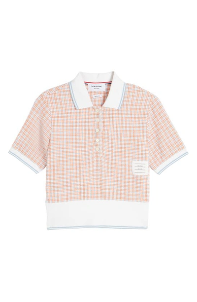 Shop Thom Browne Check Tweed Shrunken Polo In Orange