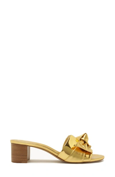 Shop Alexandre Birman Maxi Clarita Bow Strap Block Heel Slide Sandal In Golden