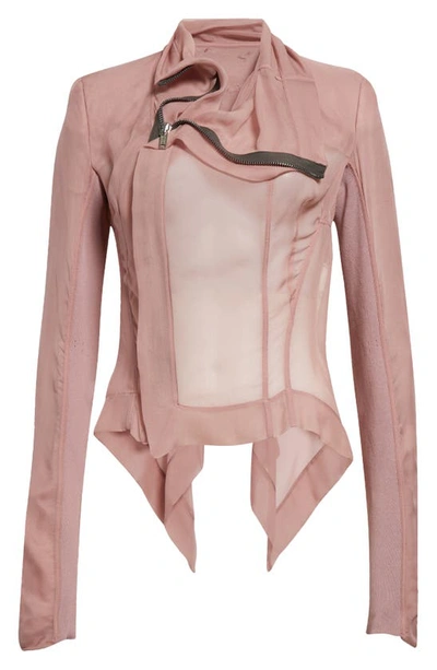 Shop Rick Owens Naska Drape Silk Biker Jacket In Dusty Pink