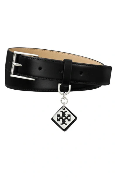 Shop Tory Burch Swing Leather Belt In Black