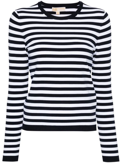 Michael Kors Striped Stretch Knit Sweater In Blu E Bianco