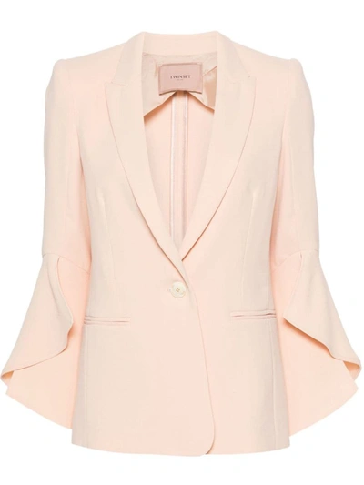 Shop Twinset Blazer With Flounced Sleeves In Pink