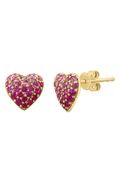 Shop Effy 14k Yellow Gold Pavé Pink Sapphire & Ruby Heart Stud Earrings In Gold/magenta