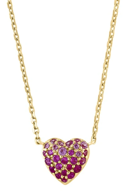 Shop Effy 14k Yellow Gold Pavé Pink Sapphire & Ruby Heart Pendant Necklace In Red