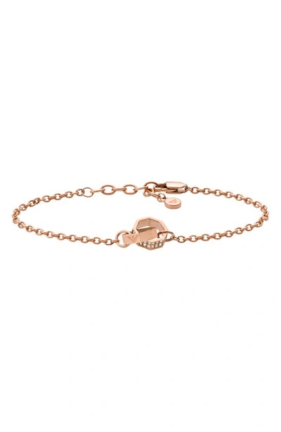 Shop Emporio Armani Octagon Charm Cz Bracelet In Copper