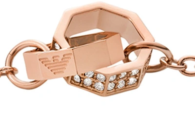 Shop Emporio Armani Octagon Charm Cz Bracelet In Copper