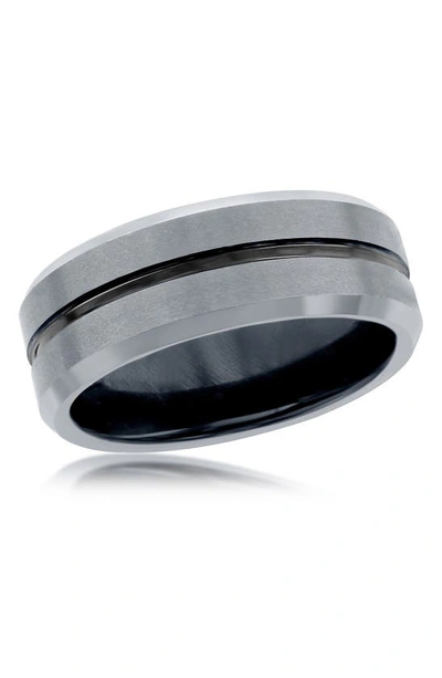 Shop Blackjack Two-tone Tungsten Ring In Silver/black