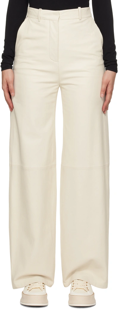 Shop Hugo Boss Off-white Wide Leg Leather Pants In 118 Open White