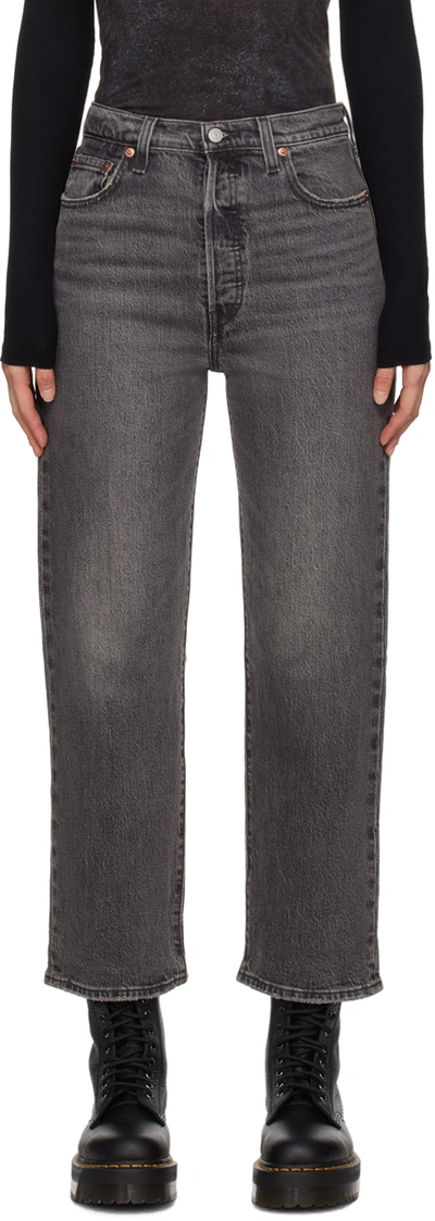 Shop Levi's Black Ribcage Straight Ankle Jeans In Well Worn