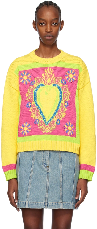 Shop Moschino Yellow Intarsia Sweater In A1027 Fantasy Yellow