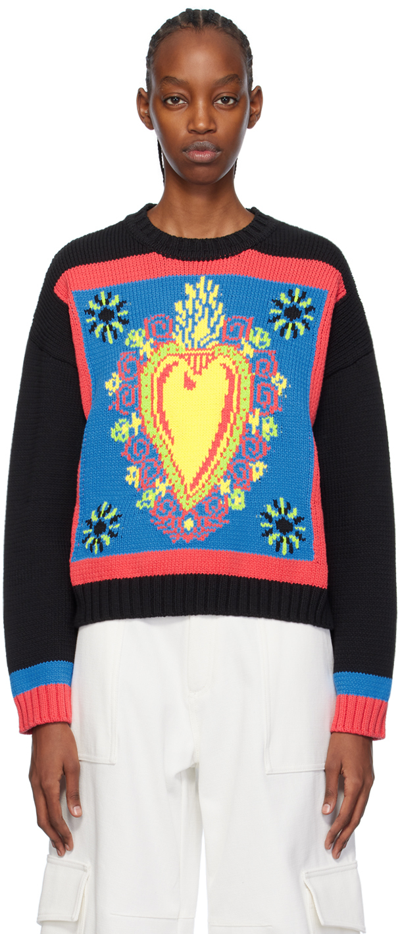 Shop Moschino Black Intarsia Sweater In A1555 Fantasy Black
