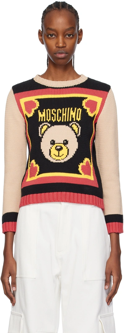 Shop Moschino Multicolor Intarsia Sweater In A2018 Fantasy Beige