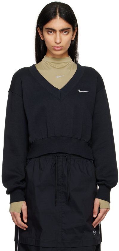 Shop Nike Black Cropped Sweatshirt In Black/sail