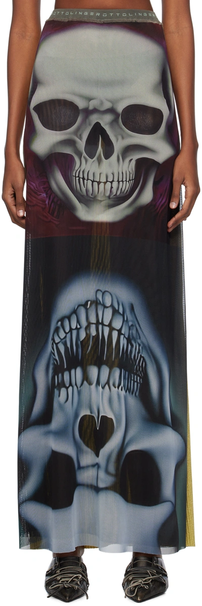 Shop Ottolinger Multicolor Semi-sheer Maxi Skirt In Skull Print