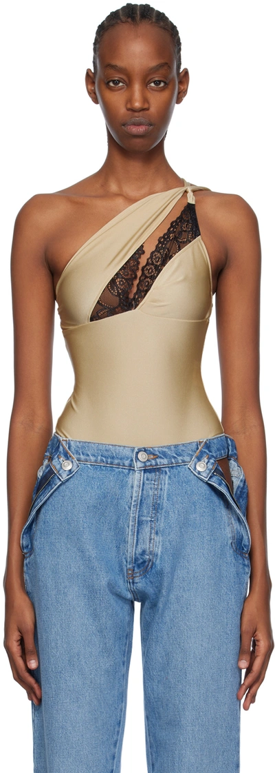 Shop Coperni Beige Asymmetric Bodysuit